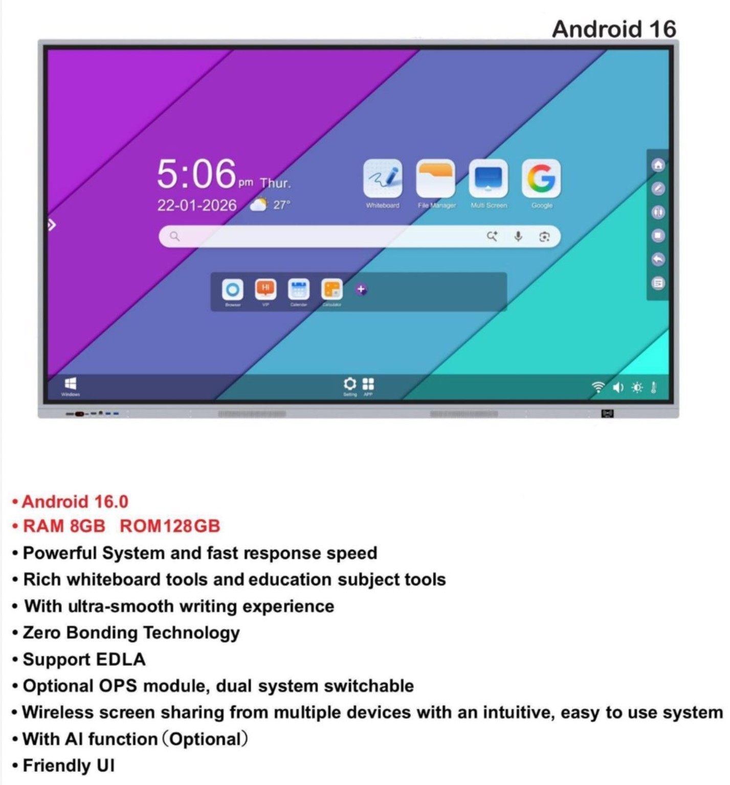 65 inch Android 16 interactive digital board