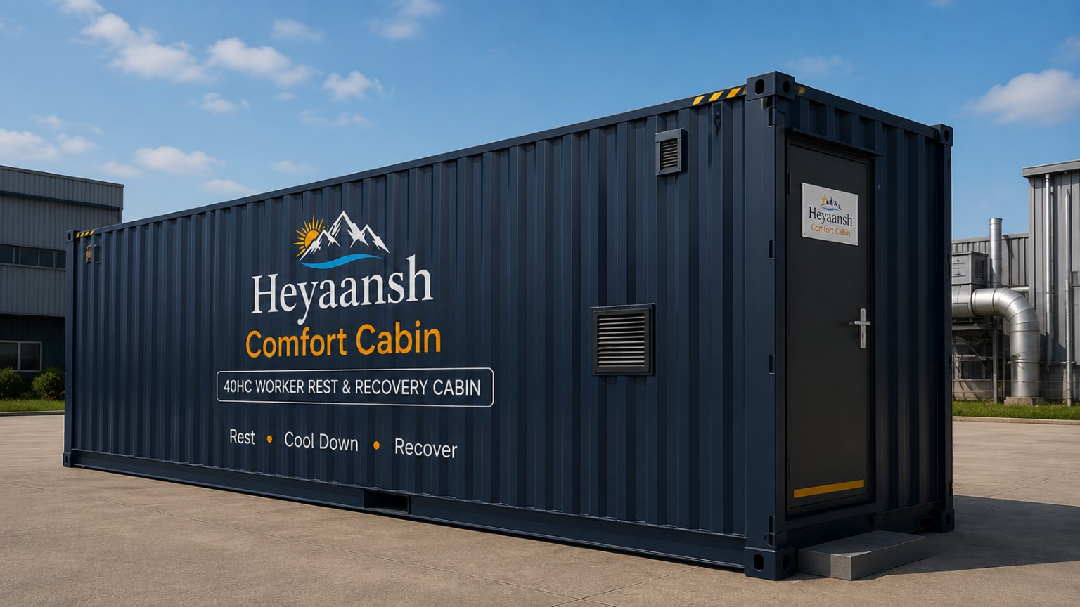 Exterior view of the Heyaansh Comfort Cabin built in a 40HC container format